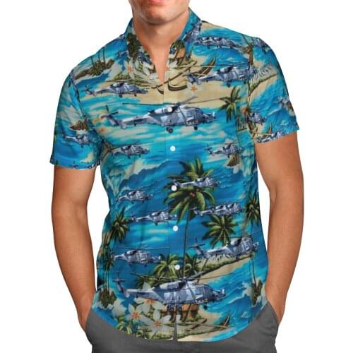 Helicopter 3D Beach Hawaiian 2021 Summer Blue Shirt Short Sleeve Shirt Streetwear Oversized 5XL Camisa Social Chemise Homme-321
