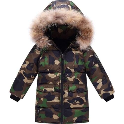 Childrens Winter New Down Jacket Boys Boys Baby Girls Mid-length Down Jacket Camouflage Jacket Down Jacket Boys Winter Coat