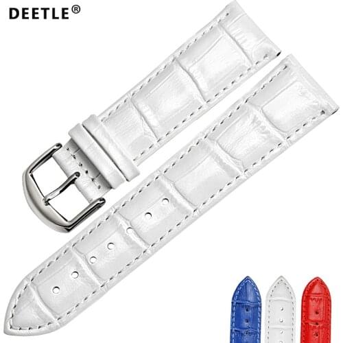DEETLE High Quality Genuine Leather Watch Strap White Red 12mm-22mm Watch band For Casio Watches Bracelet Women Watchbands
