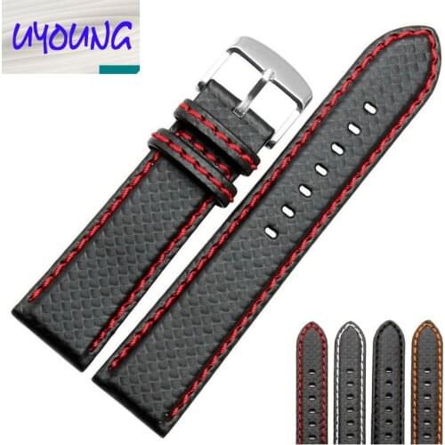 Universal fit 18mm 20mm 22mm 24mm Carbon Fiber Leather Watch Band sport watch strap for man and woman drop shipping best gift