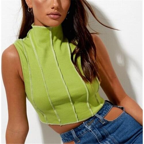 Turtleneck Striped Patchwork Sexy Women Tube Tops Cropped 2021 Sleeveless Bodycon Summer Tank Vest Outwear 3 Colors
