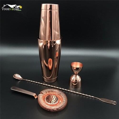 Cocktail Shaker Bar Set: Silver/Copper/Gold Plated - 4 Pieces Bartender Kit Include Shaker, Jigger,Strainer & Spoon Barware
