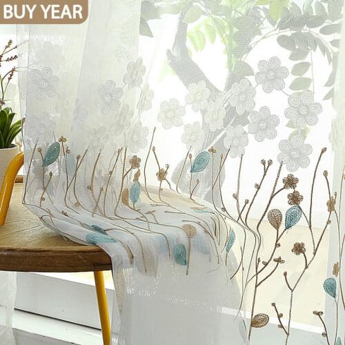 Modern Curtains for Living Dining Room Bedroom Idyllic Simple Embroidery Curtains white Tulle Finished Product Customization