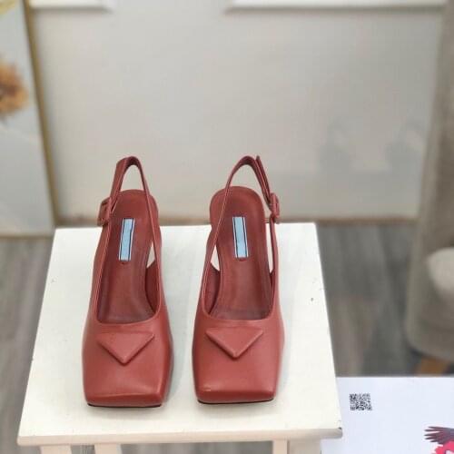 Square toe muller shoes triangle buckle square toe high heels kitten heels lady high heels 4.5cm low heels Italian luxury brand