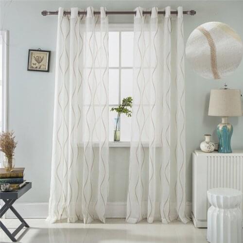 Jacquard Wavy Stripes Sheer Curtains Home Decoration White Kitchen Tulle Curtain for Living Room Bedroom Window Drape
