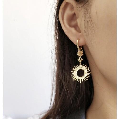 L&P Genuine 925 Sterling Silver Earrings Golden Color Sun Elegant Party Jewelry For Women Gifts