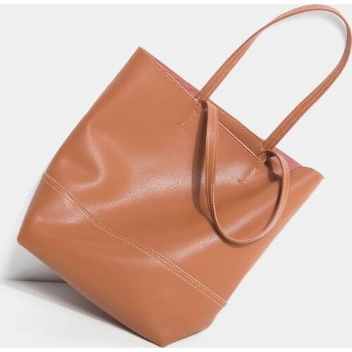 Real Leather Handbags Women Pure color Big Tote genuine Leather Shoulder Bag womens luxury handbag brand