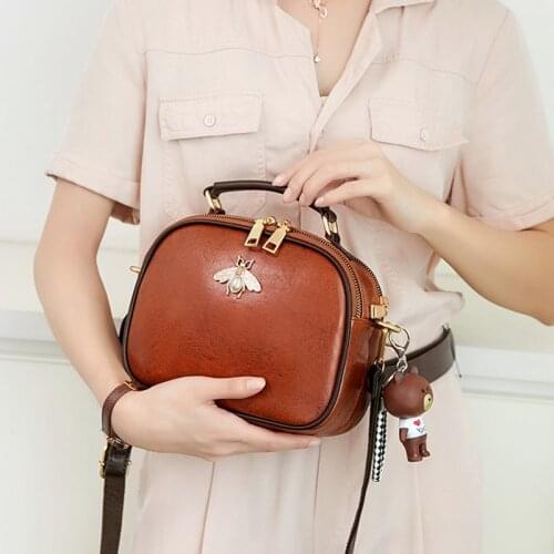 Women Bags Genuine Leather Shoulder Bag Crossbody Famous Brand Tote Handbag Cute Small Fashion Shopping Bag with Bear Pendant