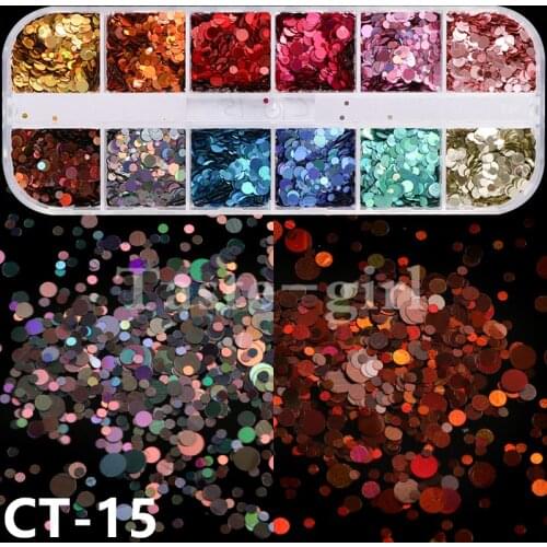 12 Grids/Set Mixed Color Round Nail Glitter Flakes 1/2/3mm 3D Sequins Paillette Powder Charm Nail Art Decoration Manicure