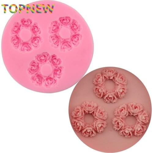 1X 3 PCS six rose flowers wreath sugar cake mould chocolate jelly pudding mould for baking DIY apparatus 2342