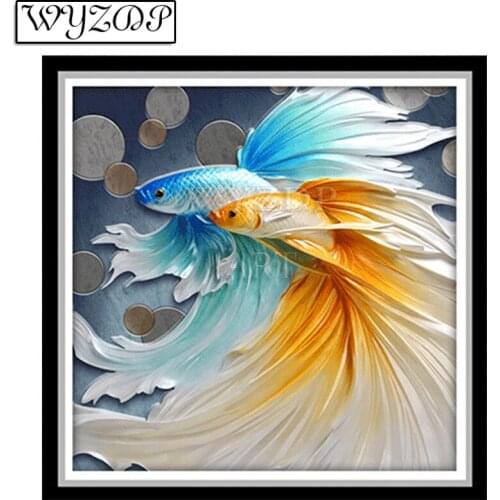 5D Diamond painting Fish Pictures Full Square/Round Diamond Embroidery Mosaic Cross stitch Gift Kits Home decor WYZ20210534
