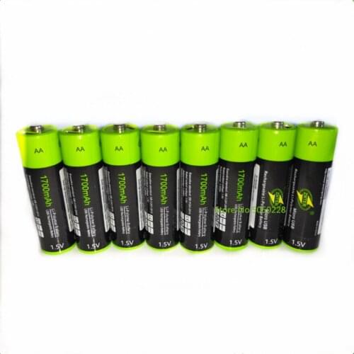 8pcs/lot ZNTER 1.5V AA 1700mAh Rechargeable Lithium Battery USB Lithium Polymer Battery Quickly Charging via Micro USB Cable