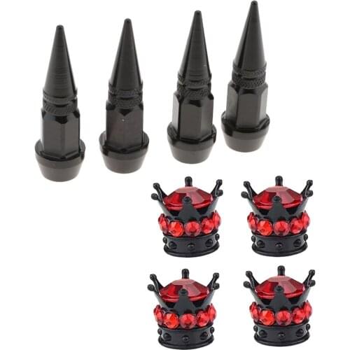 8 Pieces Spike+ Crown Rhinestone Tire Tyre Stem Valve Anti-dust Caps Car