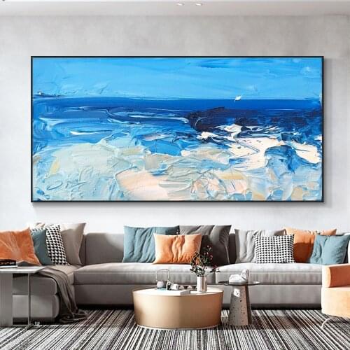 Abstract Thick Textured Blue Sea Painting 100% Hand Painted Oil Painting On Canvas Modern Wall Art For Home Room Decoration