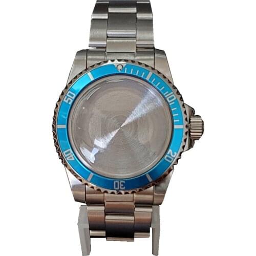 39.5MM Lake Blue Accessories Parts Brushed Aluminum Bezel Watch Case Set Fit For Japanese NH35 NH36 Movement