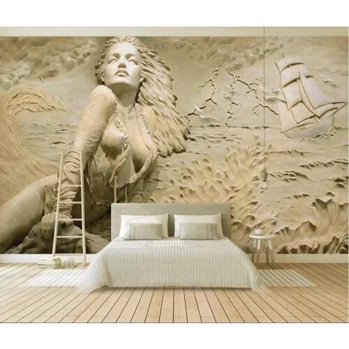 Beibehang Custom photo wallpaper mural European gold 3D stereo embossed seaside sexy beauty background wall papel de parede