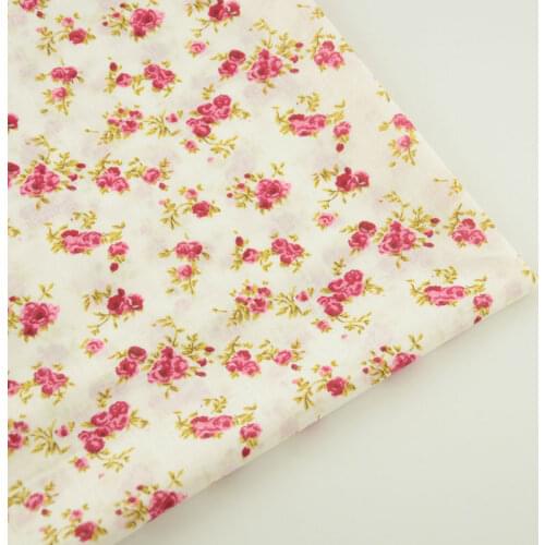 Booksew 100% Cotton Beige Elegant Red and Pink Flowers Design Textile Fabric Sewing Dolls DIY Fat Quarter Cloths Tildas CM