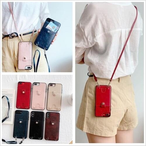 Crossbody Phone case for iphone 12 mini 11 pro Xs max XR 7 8 6s plus cover card wallet with shoulder strap PU Leather phone bag