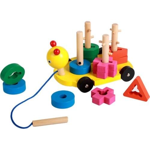 Wooden Colorful Dragging Cute Caterpillar Toy Children Interest Puzzle Environmental Protection Building Block Wooden Toy