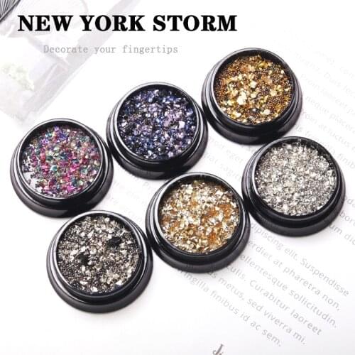 HNUIX 6 Color Crushed Style Irregular Stone Small Nail Beads 3D Nail Art DIY Design Manicure Decoration In Box Accessories