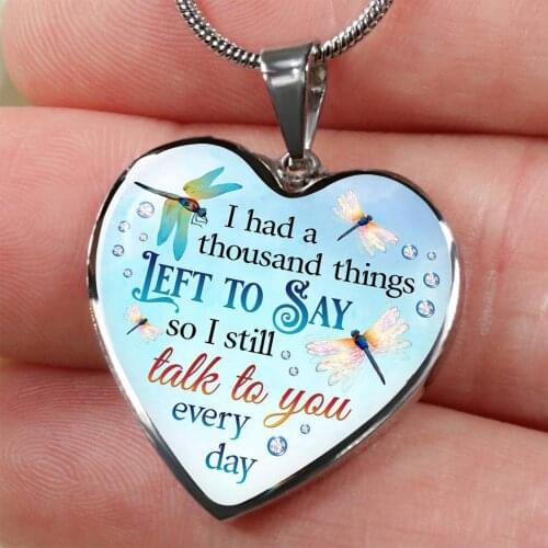 Exquisite Dragonfly I Had A Thousand Things Left To Say Memorial Necklace Heart Pendant Neckchain Christmas Jewelry Gift