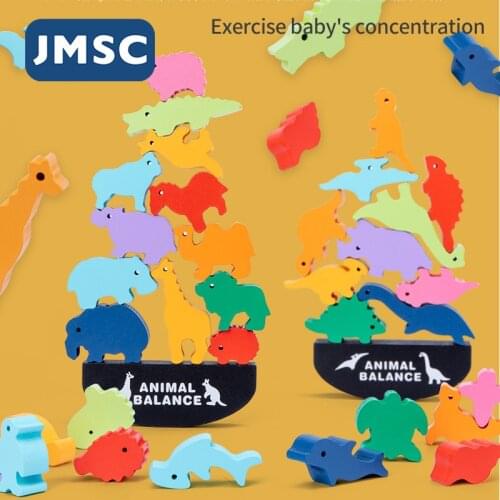 JMSC Children Montessori Wooden Animal Balance Blocks Games Educational Stacking High Building Wood Kids Ocean Dinosaur Toys