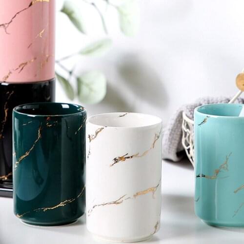 Ceramic Mug Bathroom Marble Pattern Mouthwash Cup Ceramic Toothbrush Barrel Home Desktop Ornaments Bathroom Accessories Supplies