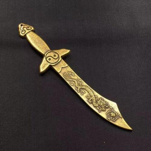 Collection of Chinese copper curio feng shui exorcism Tai Chi Double Dragon Knife small ornaments