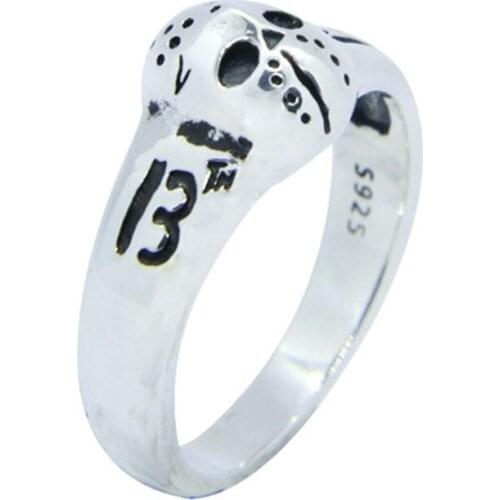 Size 6-10 Dropship Number 13 Mask 925 Sterling Silver Ring Newest Lady Girls S925 Fashion Skull Mask Ring