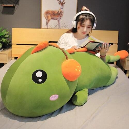 Hot Creative Cute Long Dinosaur with Earphone Plush Toys Stuffed Cartoon Dragon Doll Cartoon Sleep Pillow Kids Baby Girl Gift