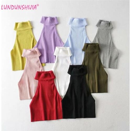 LUNDUNSHIJIA Sexy Backless Cropped Top Women Clothes 2020 Summer Off Shoulder Tank Top Halter Knitted Ribbed Women Tops 9 Colors