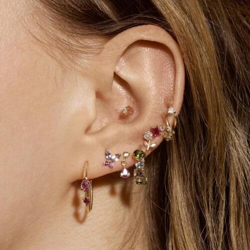 Minimalist delicate 925 sterling silver pastel butterfly studs earring micro pave cz dainty flower Earring for women small studs