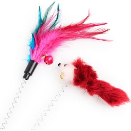 Multicolor Feather Stick Spring Toy Suction With Bell Mouse Cat Interactive Pet Tool Elastic Scratcher Mice Teaser Entertainment