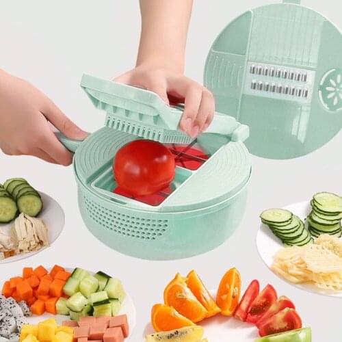 Multifunctional Manual Vegetable Basket Cutter Grater Slicer Carrot Potato Peeler Cheese Onion Steel Blade Fruit Food Cooking To
