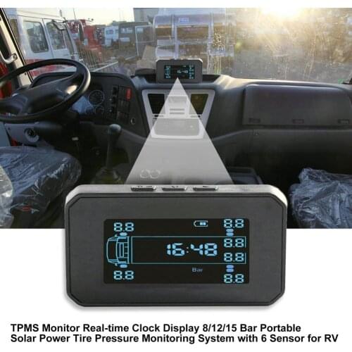 Tyre Pressure Monitor Solar Power with 6 Sensor Black Auto Security Alarm Tire Pressure Control System for Truck