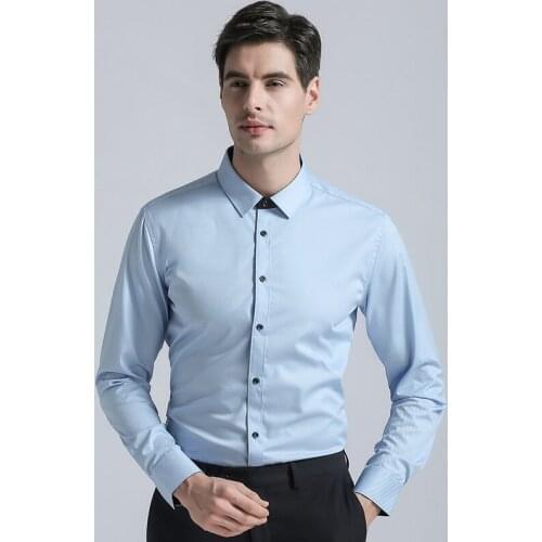 2019 New Arrival Mens Long Sleeve Business Suits Shirts Classic Regular Fit Formal Shirts Solid Color Cotton Blend Mens Shirts