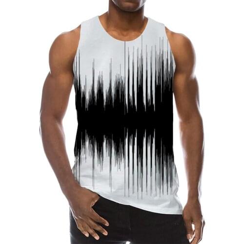Men Graphic Tank Top Round Neck 3D Print Sleeveless Daily Tops Men White and Black Clothing