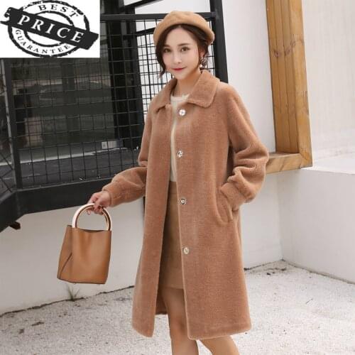 Natural Sheep Shearing Jacket Women Real Fur Wool Parka Long Overcoat Autumn Winter Coat Female Spring Clothes LWL1361