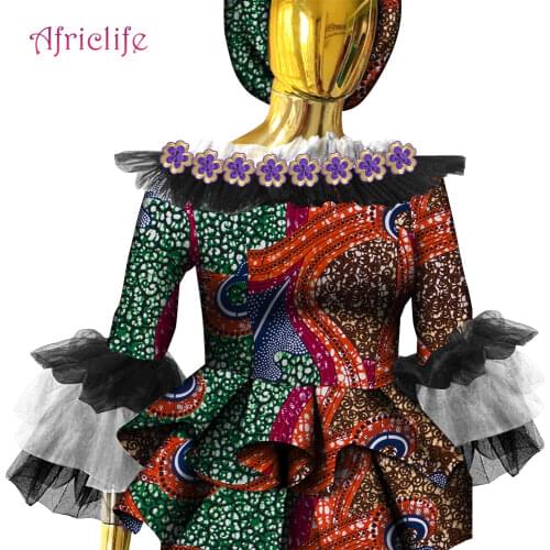 New African Ankara Women Clothes Fashion Model Shirt Lace Crop Top Elegant Long Sleeve Sexy Woman Ruffle Plus Size WY661