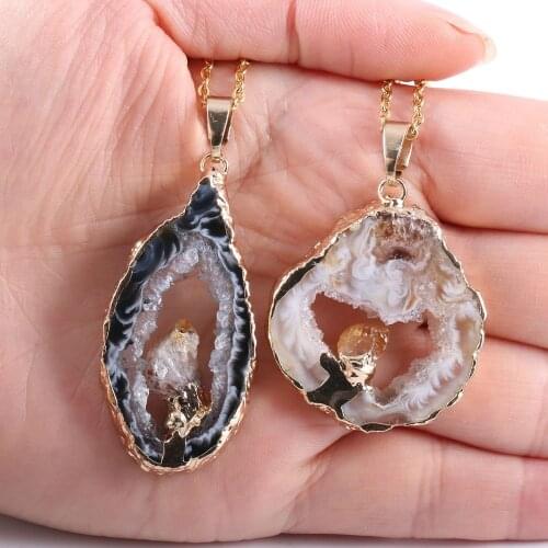 New DIY natural stone pendant necklace ladies necklace alloy metal chain fashion jewelry optional gift box