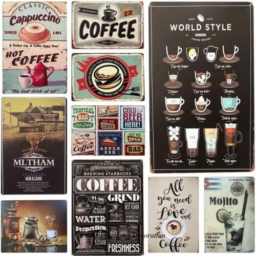 Drink Coffee Metal Poster Vintage Metal Tin Signs Wall Art Plate Bars Kitchen Pub Cafe Wall Decor Retro Wall Sticker