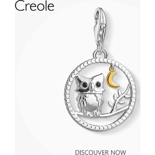 Owl & Moon Charms Pendant,2020 Spring Brand New Europe Fashion New Love Jewelry Romantic 925 Sterling Silver Gift for Women Girl