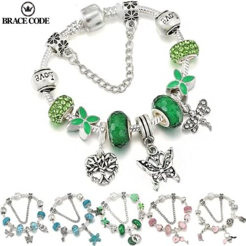 Silver Plated Bracelet Fresh Green Family Tree Couple Friend Bracelet Color Faceted Bead Diy Women Bracelets Gifts Free Shipping