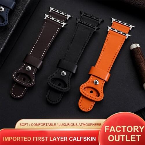 100% Genuine Cow Leather loop Bracelet Belt Band for Apple Watch 6 SE 5 4 42MM 38MM 44MM 40MM Strap for iWatch 6 5 4 Wristband