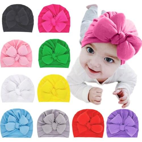 Fashion Kids Turban Hats with Double Bows Baby Girls Caps Toddler Beanie Hair Accessories Photography Props Birthday Gifts