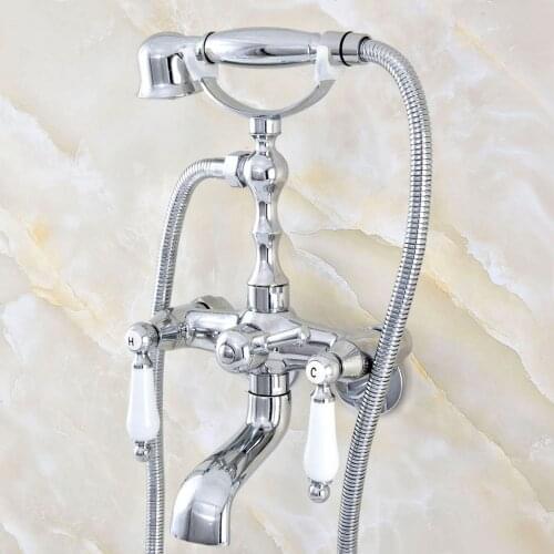 3-3/8" Bathtub Faucets Polished Chrome Hand Rain Shower Head Tap Luxury Ceramic Telephone Wall Mounted Bath Faucet Nqg421