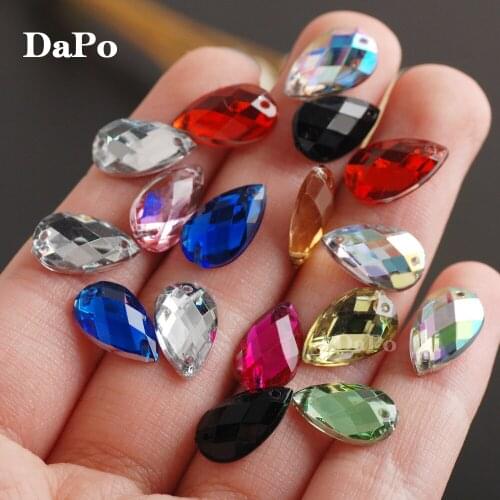 8*13mm 100pcs Raindrop Acrylic Shine Crystal Colorful Rhinestones Sew On Stones For Clothing Dress DIY Decor Jewelry