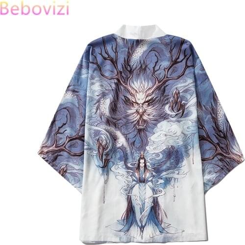 Loose Fashion Chinese style Dragon Summer Beach Cardigan Harajuku Japanese Kimono Style Women Men Tops Shirts Asian Clothes
