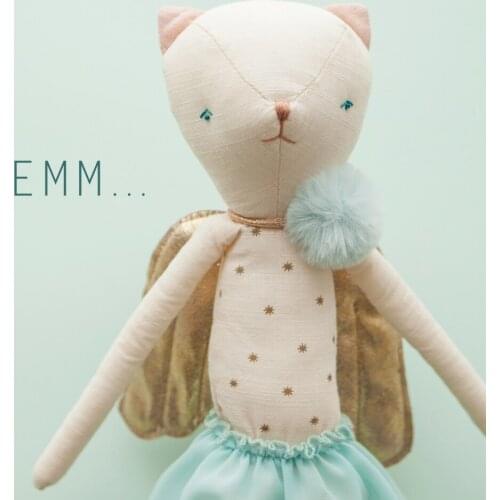 Handmade Fairy Cat Fabric Toy For Newborns Baby Accompanying Doll Chritmas Gift Lovely Kitty Angel Soft Toy with Golden Wings