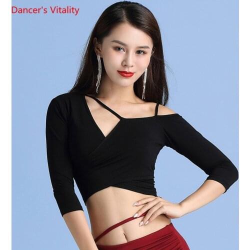 Belly Dance Top Modal V-Neck Shirt Half Sleeve Practice Clothes Oriental Dancing Female Adult Elegant Performance Clothing